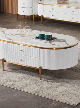 纳轻奢组岩板电视柜茶几合小户型客厅大石储物地柜GVR收视听理柜