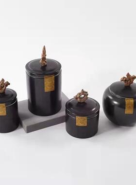 新中式现代板22440太湖石陶瓷储房物罐花器摆收件茶样室纳罐软装