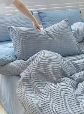 床单宿四件套水洗磨毛纱泡泡棉被套62226罩床笠款学生舍三件套四