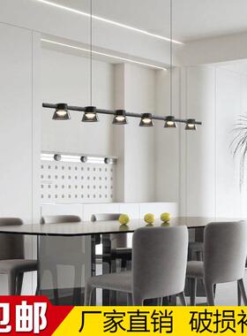 意式极简黑色餐厅吊灯设计师款大气岛台吧台LED一字长条玻璃吊灯