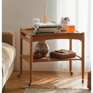 北欧樱桃木实木边几角几手推移动收纳茶水小推车置物架客厅小边柜
