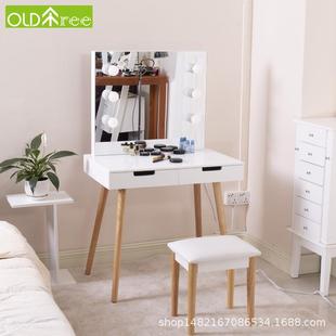 影楼梳妆台新款套装化妆镜化妆凳子LED调节灯化妆台可直播美容院