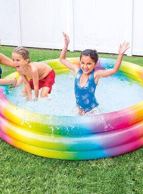 intex原装58449彩虹三圈户外儿童戏充气水池家庭泳池澡盆现货