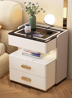 轻奢室实木智能免床头柜简41827约现代多功能质安装家用卧一体皮