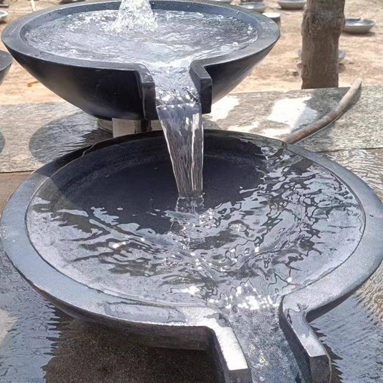 水钵喷泉流水鱼缸水景摆件青石大理石水池循环鱼缸日式水钵盆庭院