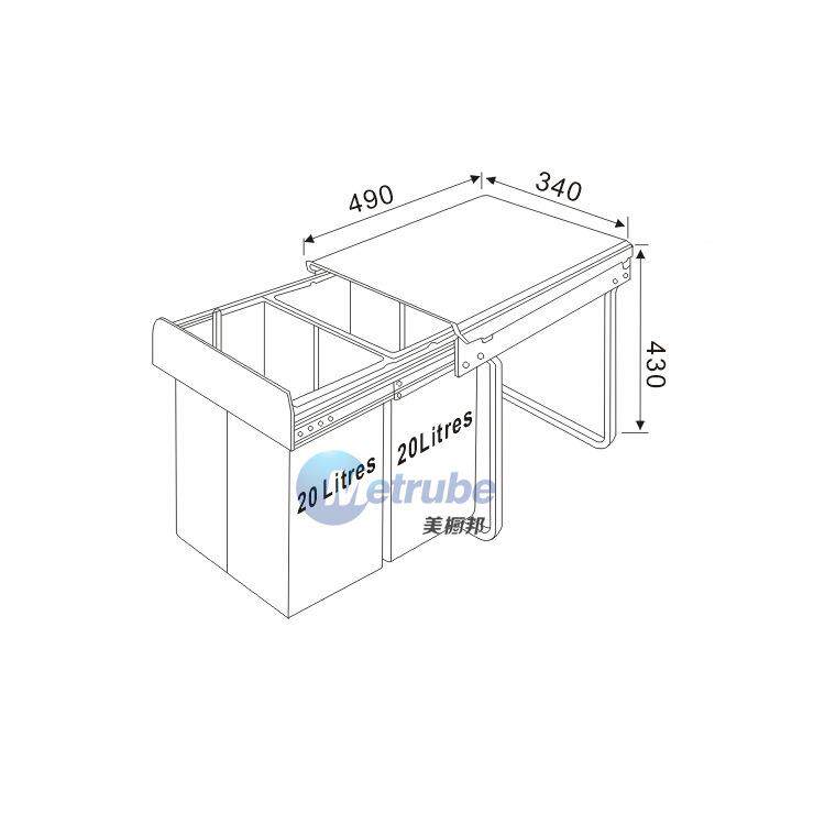 分DB-20B类带盖大料垃筒圾家用塑厨卫垃圾箱嵌入式柜子推拉垃圾桶