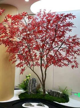 梯下枯山水造景布室内置红枫树软装楼配件枫叶假树场展厅商CRA绿