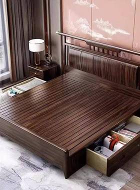 中式实木床.8米轻奢主卧新1米5单人床乌金木床卧1室家89983具双婚