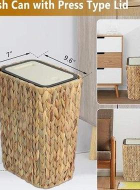 颜值用商家用压式盖长方形草编垃圾55428桶家用按客厅垃高圾篓环