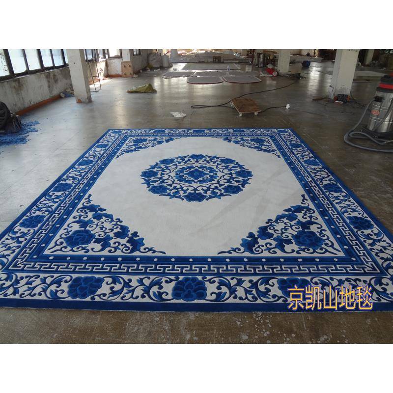 594新西兰进口羊毛蓝色青接瓷花朵客厅花茶几沙发地中式办公室待