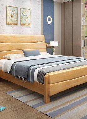 中实木床1.8米双人床主卧婚主床1.5米人单式人75438床卧成储物高