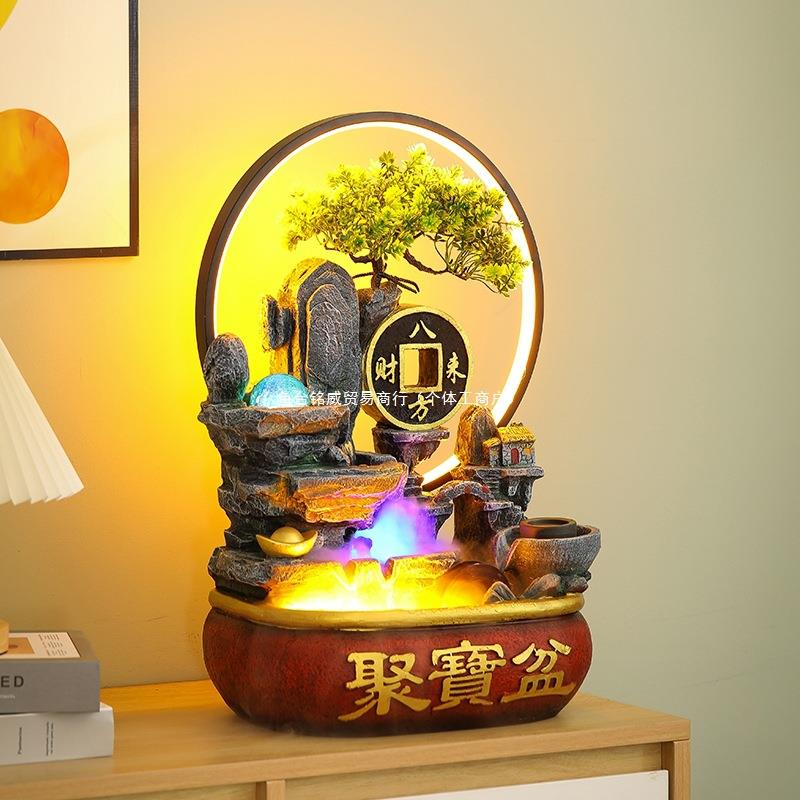 招财聚宝循环盆山流水喷泉风水轮鱼缸加湿器办公聚宝盆八室桌客面