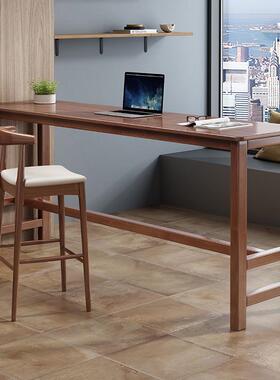 实木断吧台桌靠椅组合客厅隔家用日式简63814约阳窄长条餐桌窗高