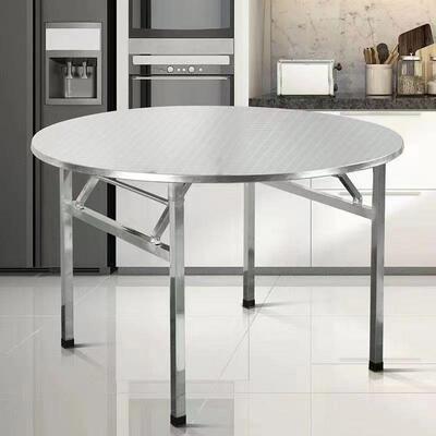 LMV0特桌厚不锈钢桌子家用饭4便携可折叠夜市摆摊桌圆餐厅厨房金