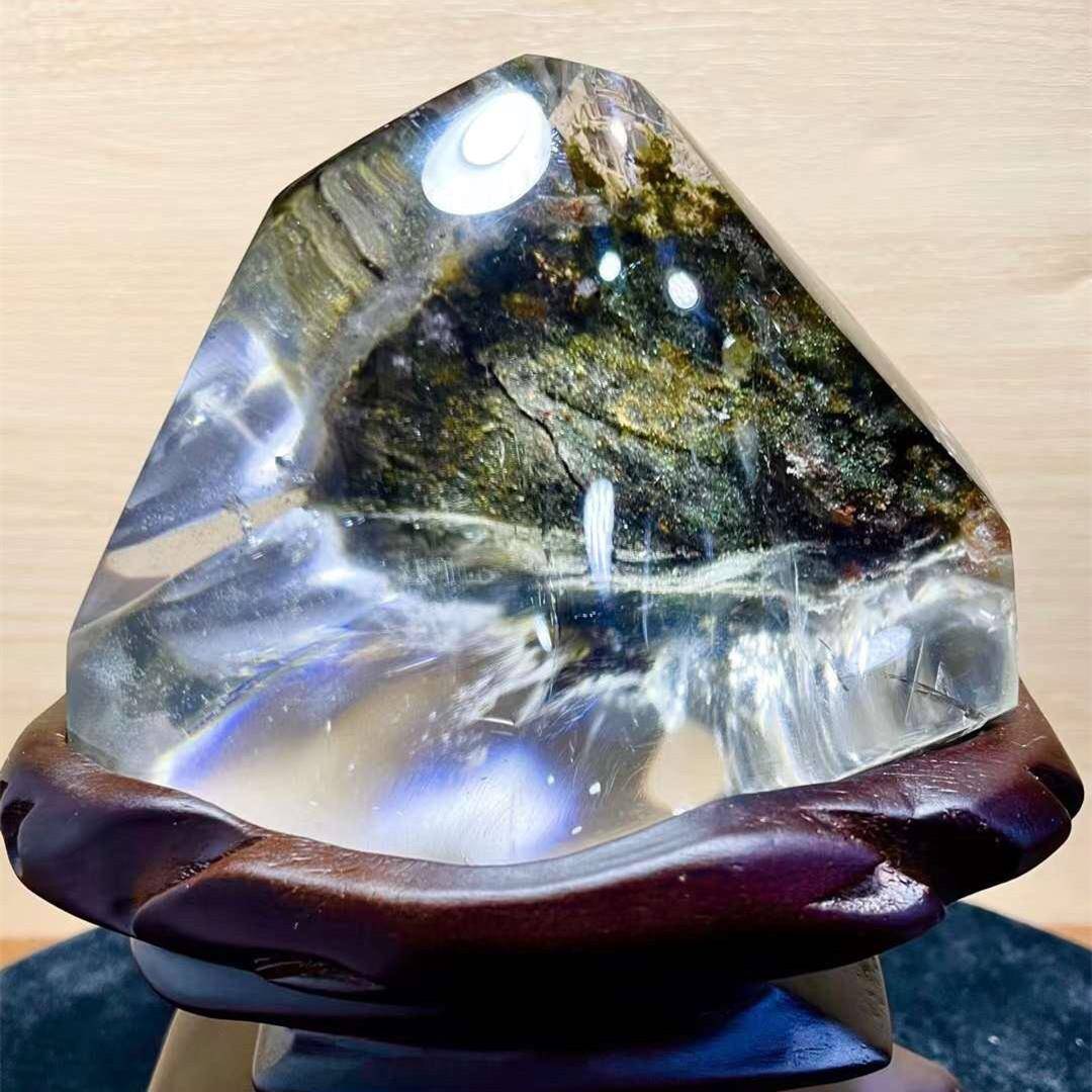 然绿幽景石幽天灵千层山灵聚宝盆金塔766字水晶幽灵原石摆件