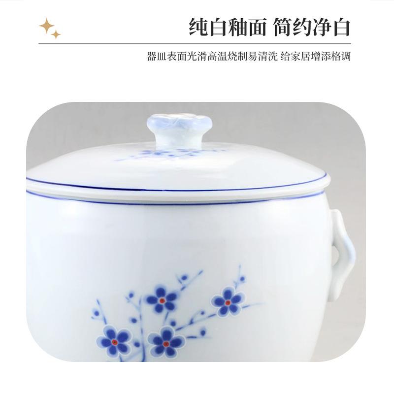 中式兰梅陶瓷炖汤加炖盖密封双耳汤盅家大用酒店厅兰梅鸡盅餐白瓷