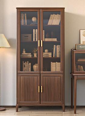 黑胡桃新中实木书柜玻璃门储46116物柜展示木一体书房书柜架家用