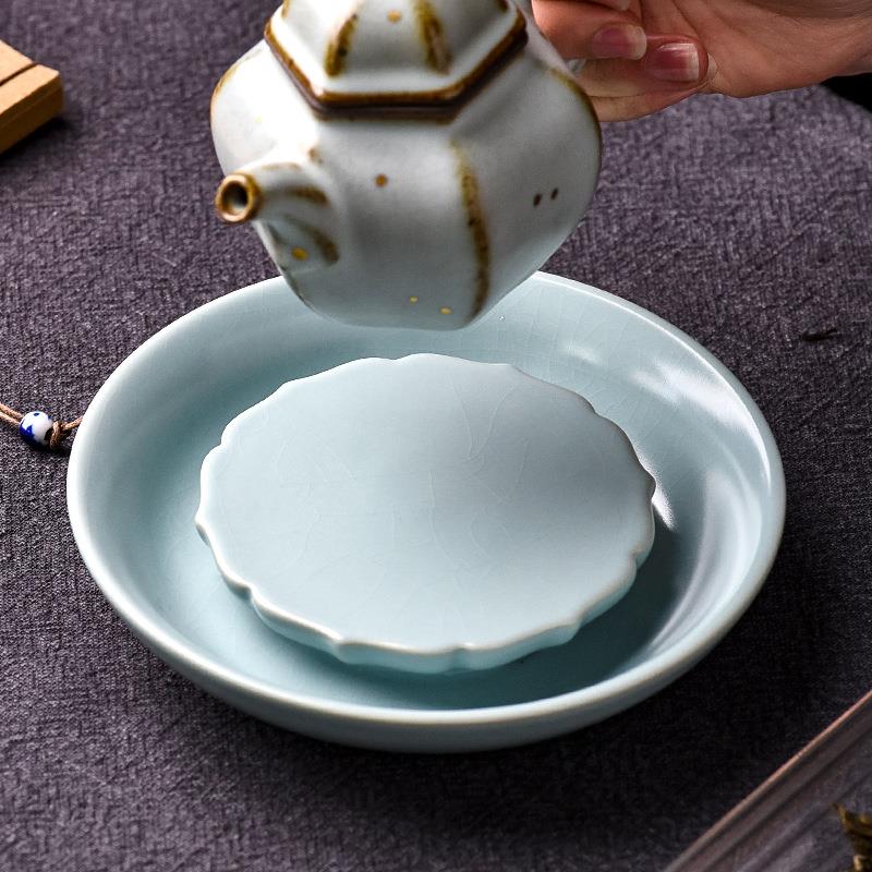 天青汝窑壶承陶瓷家用干台NSR开片配养碗壶垫茶托泡盘盖茶座隔热