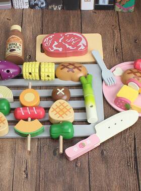 木质儿童仿真过家烤31722装肉烧烤家架烧烤摊切合切乐组套男孩女