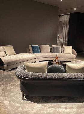 意式极简森墅弧26255形布艺麻沙发客厅别大户型劳设计师棉异形转