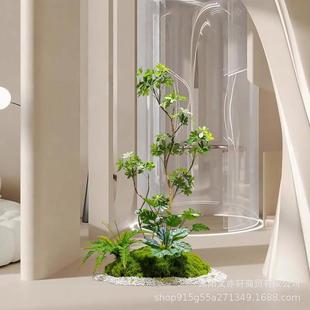仿造真植南天假绿绿植造景高端轻奢室内楼竹梯下仿QIU生景观植物