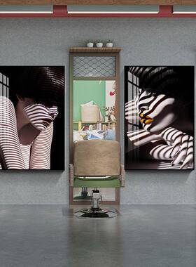 理发店装饰画廊玄美发发店挂画装饰xwn013xw品廊关走网红发型艺术