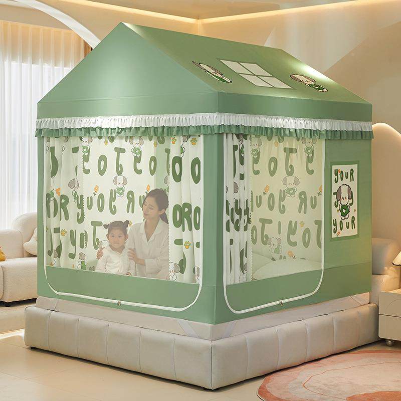 A儿童卡高通床防摔蚊帐家用遮光帘城堡坐蚊帐加加79614密三开门蚊