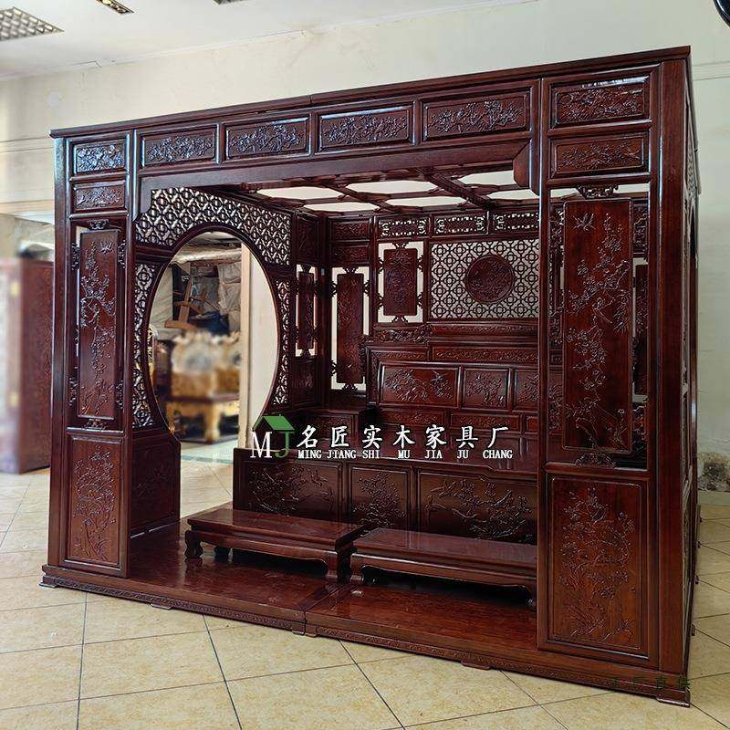 中式仿12048古工拔步床传统老式踏步千架床木雕实花子床明清古代