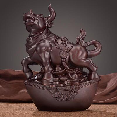 黑檀木雕招财件24920牛摆实十居二木生肖雕刻家客厅办公室桌装饰