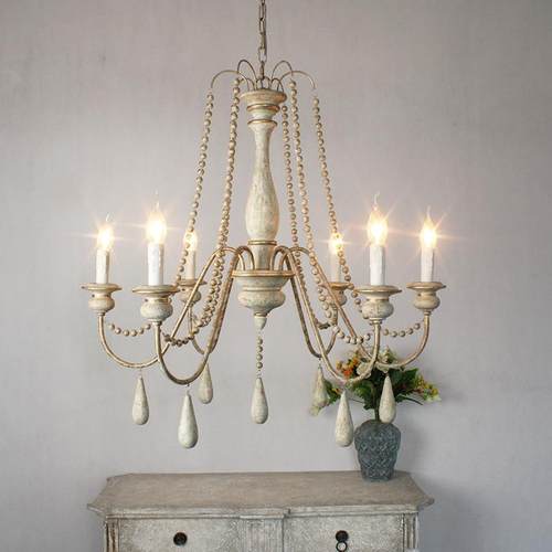 法式中古复古吊灯客厅餐厅乡村蜡烛美式田园实木灯具卧室主灯别墅