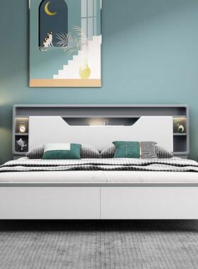 北欧白色全实木多功能收纳双人婚床1.8m现代简约主卧储物轻奢单床