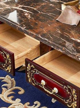 欧式大石茶几新古典红檀色正方理形全58826实木花雕茶台客厅方储