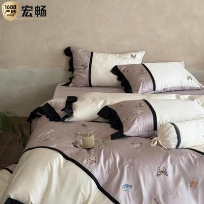 法式复古风1四00支兰绣精天蝶丝件套蝴刺被套夏季凉感WSJ-062裸睡