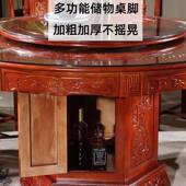 全实木餐桌椅组合中家式 仿古雕花橡大442木圆桌带转10人吃盘饭餐