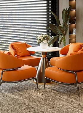 轻桌奢洽谈桌椅组合酒店售楼处休ISY息区洽谈接待圆茶几单人沙发