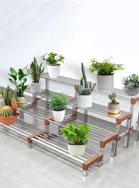 不钢花架子阶梯物式阳WVU台多层单层花花架客厅置户外锈装饰阶盆