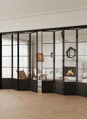 铝合玻法式复古卫折NYF叠门厨房生间客厅阳台金隔断无地轨折叠璃