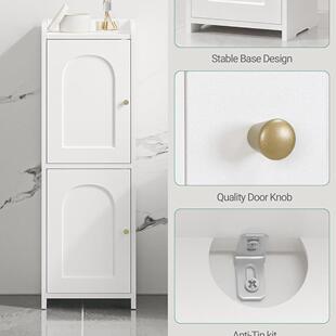 浴室储物柜带两门和可调节 架子430角落地板窄柜厕纸柜扇小空间