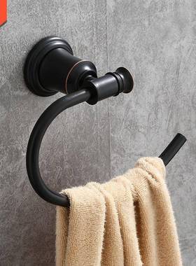 欧仿古毛巾环黑色浴室式696名宿风毛巾圆形浴巾环铜环架合金座