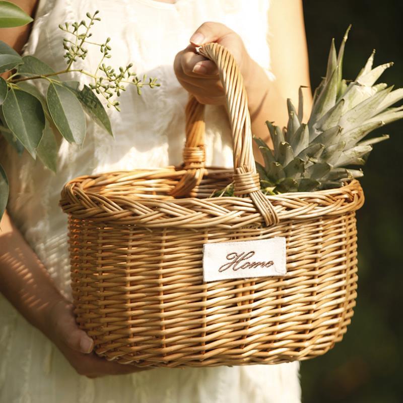 柳编编户外织餐篮手收提购物篮水果野篮子竹编竹篮纳筐60059851小