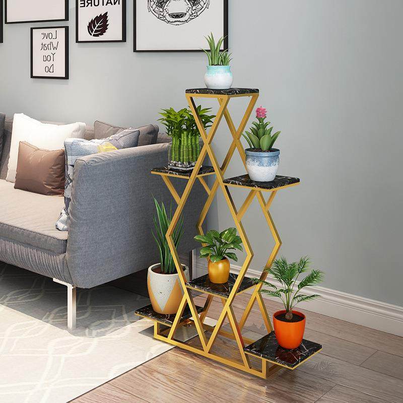 简约铁艺架花厅大理石多层81803花架阳家台绿植置客物架用装饰盆