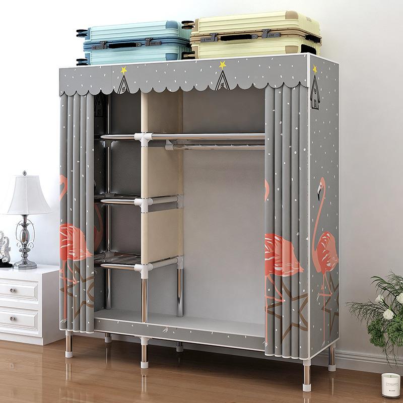 简易衣柜家卧用室组装衣布衣柜钢管结实用出租房屋橱柜AOM耐子经