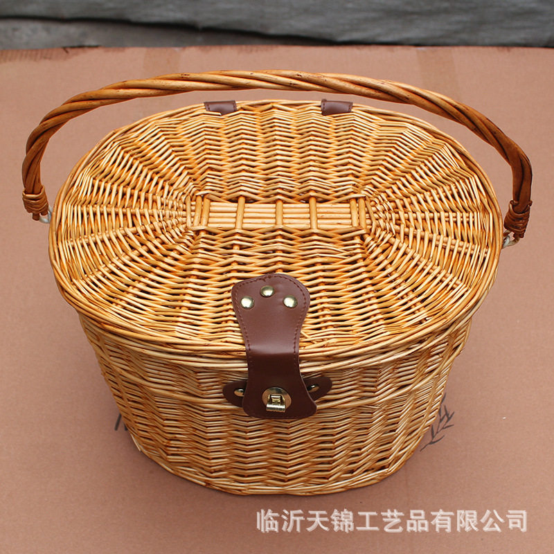 柳编藤编带盖手提车篮