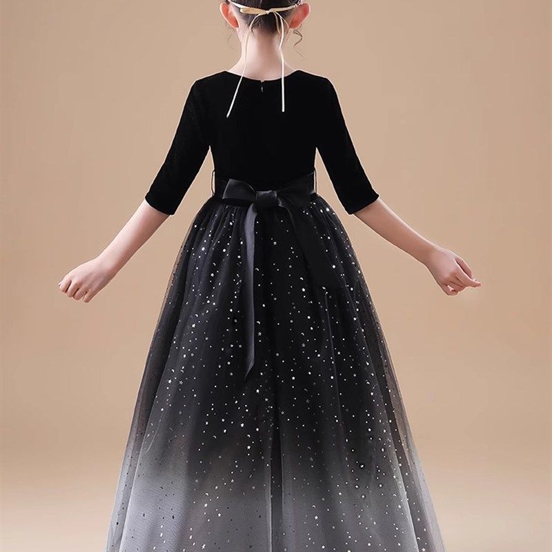 女童礼服2024新款轻奢小众高端加绒公主裙秋冬儿童主持人钢琴演奏