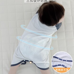 婴儿睡衣春夏薄款宝宝睡袍纯棉半短袖连身衣空调服儿童护肚防踢被