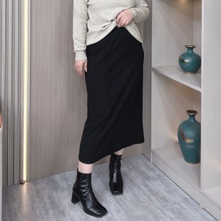 大码女装2023秋冬新款显瘦直筒加绒半身裙女胖mm高腰a字包臀长裙