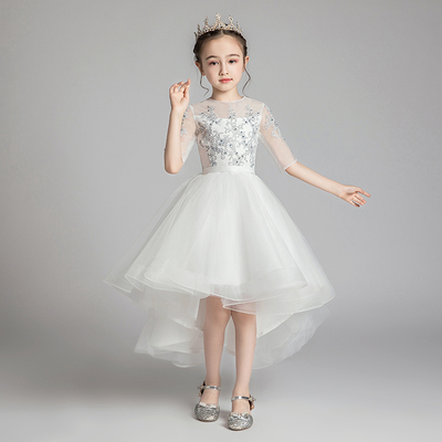 女童礼服公主裙蓬蓬纱生日白色小花童婚礼主持人儿童钢琴演出服冬