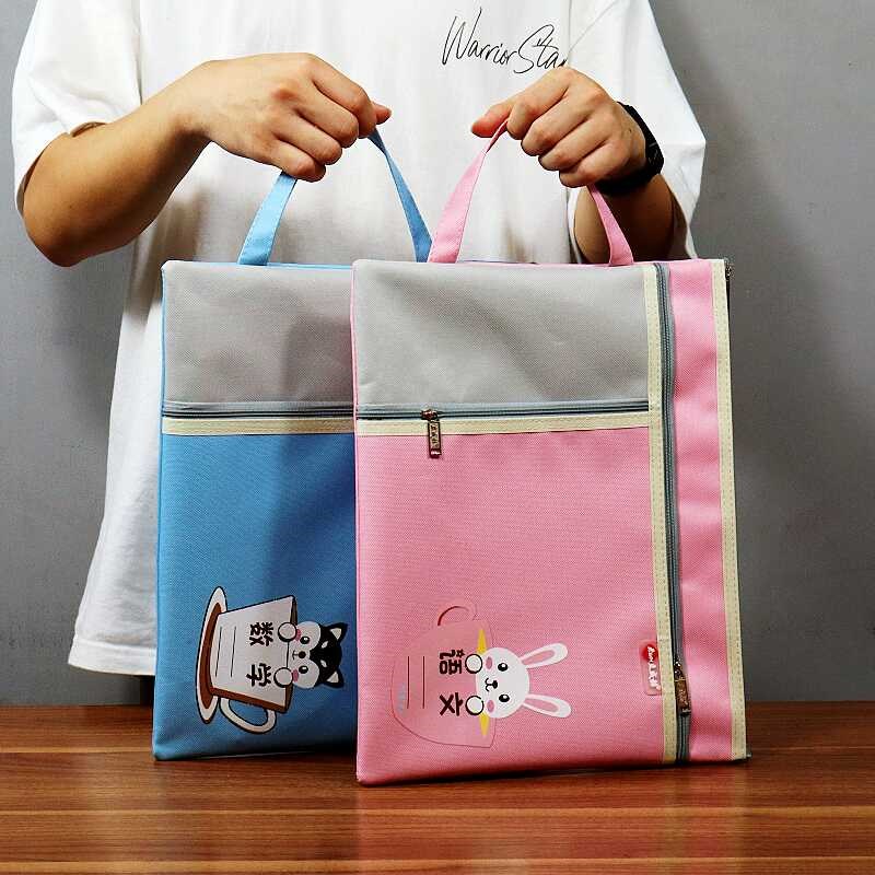 三层加厚科目袋学生手提补习袋帆布资料袋大容量作业书袋A4试卷包