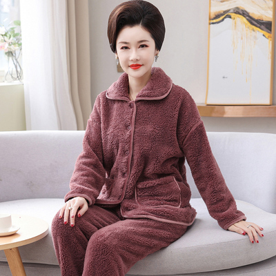 浪漫媚影珊瑚绒中年妈妈款睡衣女加厚加绒中老年人老人奶奶秋冬季