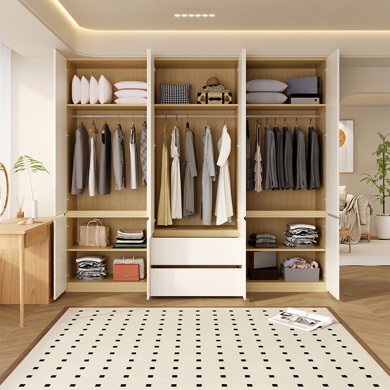 原木奶油风简约衣柜卧室家用大容量实木定制组合衣橱衣帽间储物柜